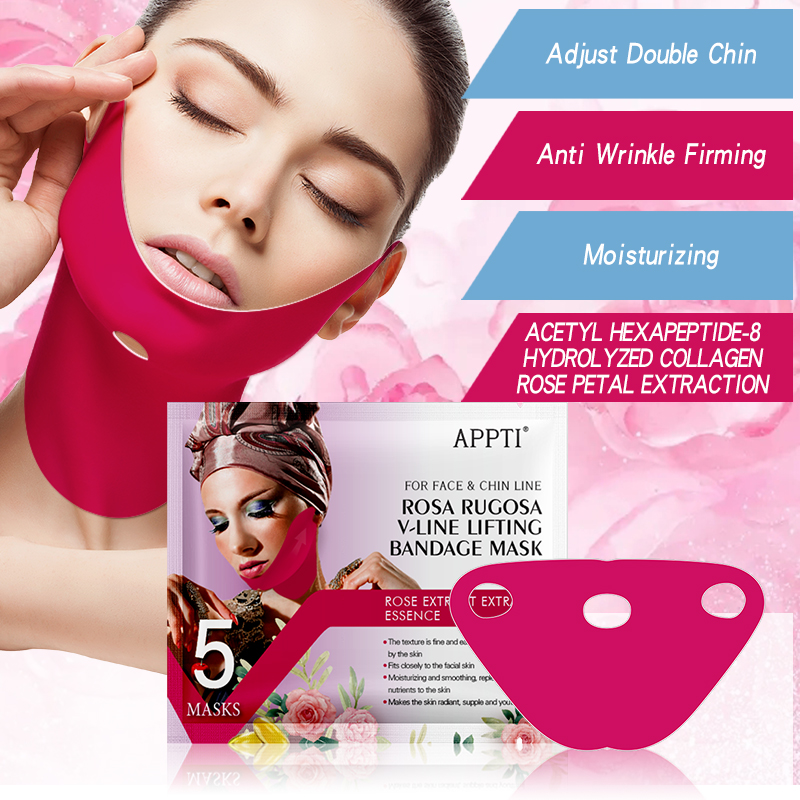 APTI ROS ROSE RUBOSA V-LIGNE SUPPORT BANDAGE MASQUAGE FACE SUPPORT DE BANDANCE DE BANDES DE BONGLE À DOUBLE CHIFLOIRE MASQUE FACIAL POUR SOUTURE DE CHÈMER ET DE SERREZ LA PEAU