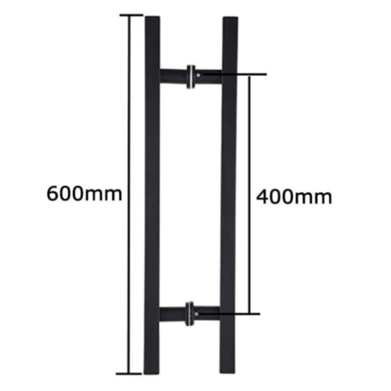 SS-031 Black de haute qualité en verre en acier inoxydable Porte de traction Poignée H Forme Double côté, 24 pouces carrés poignée de porte coulissante carrée