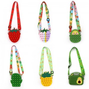 Petits fruits Fidget Toys pour filles, soulagez le stress Sillicone Bubble Sensory Sensory Sacs Sac à bandoulière