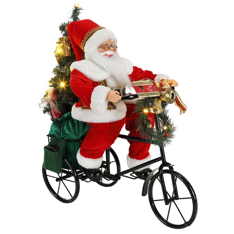 45cm Santa Claus assis sur l'éclairage de tricycle Décoration de Noël Figurine Collection Tissu Festival de vacances Festival personnalisé