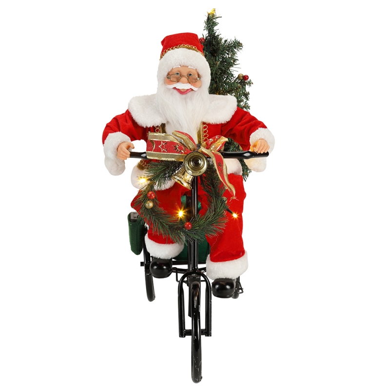 45cm Santa Claus assis sur l'éclairage de tricycle Décoration de Noël Figurine Collection Tissu Festival de vacances Festival personnalisé