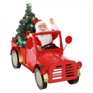 160cm Musical Animated Santa Claus assis sur camion Ornements de Noël Collection Décoration de vacances Figurine AC Adaptateur secteur