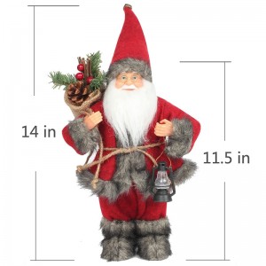 14 pouces debout de la décoration de décoration d\'ornement de santa claus rouge avec une lampe à huile et un cône de pin en sac Noël festival de vacances