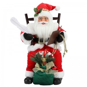 45cm Santa Claus assis sur la chaise écrit et lecture livre décoration figurine collection tissu festival de vacances