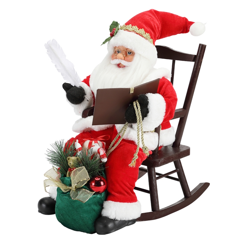 45cm Santa Claus assis sur la chaise écrit et lecture livre décoration figurine collection tissu festival de vacances