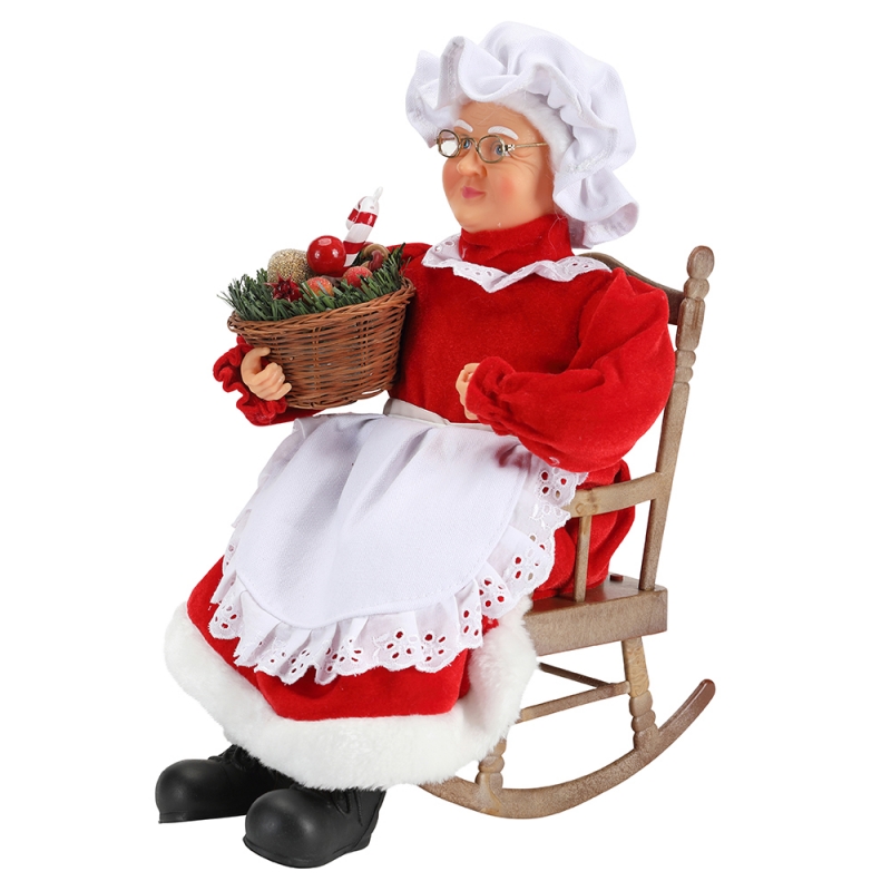 45cm Animé Santa Femmes Sitting sur chaise Musique électrique Décoration de Noël Décoration Figurine Figurine Tissu Festival de vacances