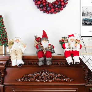 12 pouces de saison doré figurine de santa claus avec sac cadeau feuilles et boîte portant des chaussures blanches décoration de vacances de Noël