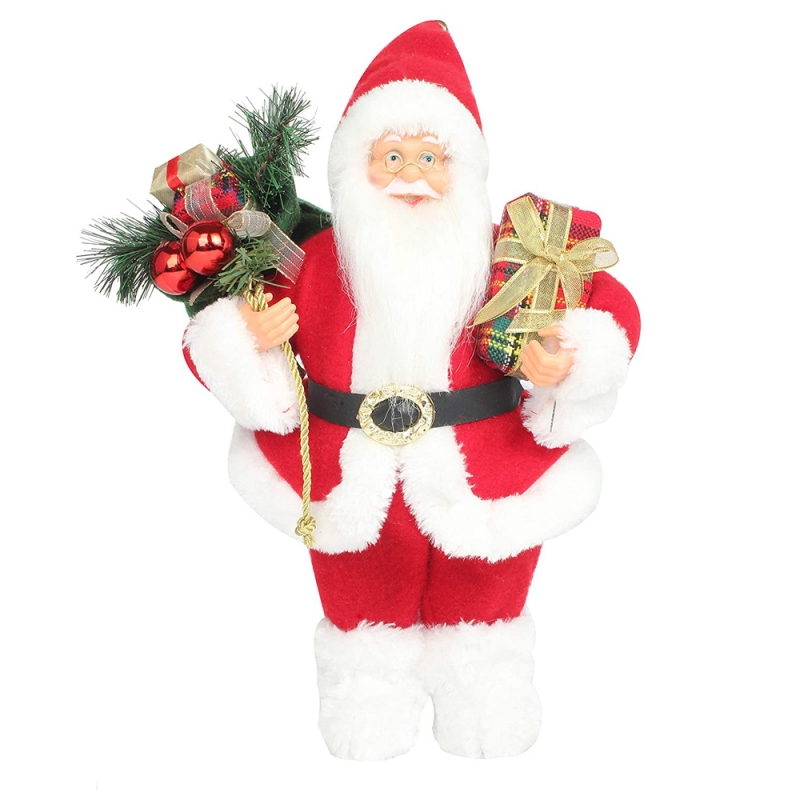 14inch debout de Noël de Noël Santa Claus Figurine avec boîte cadeau Pine aiguille en plastique décoration de vacances ornement traditionnel