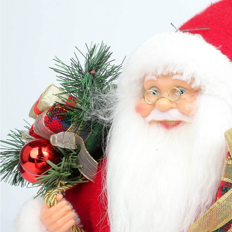 14inch debout de Noël de Noël Santa Claus Figurine avec boîte cadeau Pine aiguille en plastique décoration de vacances ornement traditionnel