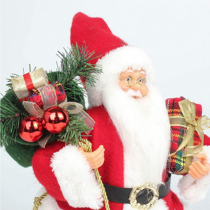 14inch debout de Noël de Noël Santa Claus Figurine avec boîte cadeau Pine aiguille en plastique décoration de vacances ornement traditionnel