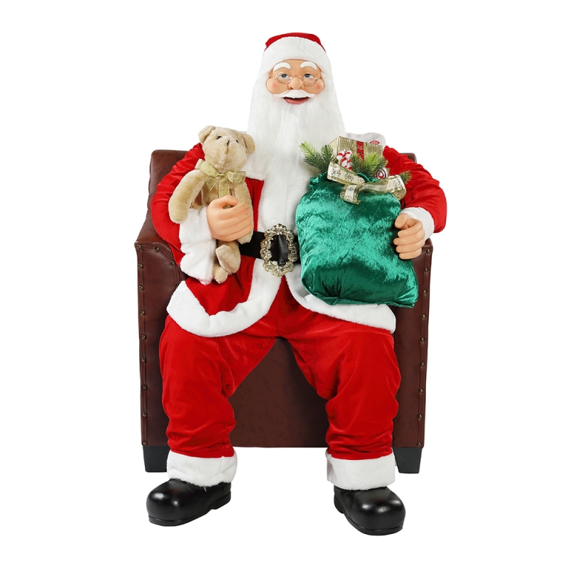 100cm Christmas Animated Canapé Santa Claus avec éclairage Ornement musical Décoration Figurine de vacances traditionnelle Collection