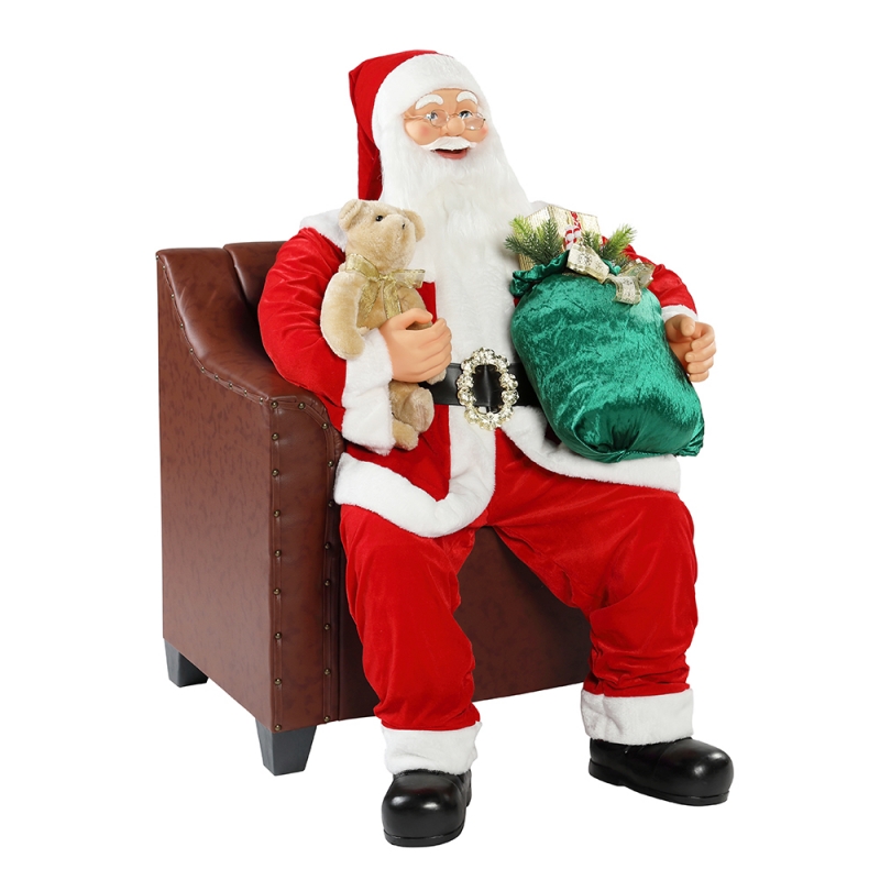 100cm Christmas Animated Canapé Santa Claus avec éclairage Ornement musical Décoration Figurine de vacances traditionnelle Collection