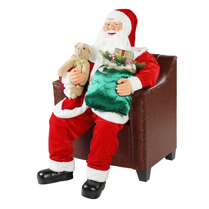 100cm Christmas Animated Canapé Santa Claus avec éclairage Ornement musical Décoration Figurine de vacances traditionnelle Collection