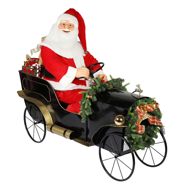 150cm Assis Sleigh Santa Claus avec ornement d'éclairage Décoration de Noël Figurine de vacances traditionnelle Collection