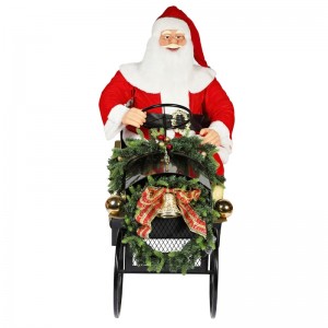 150cm Assis Sleigh Santa Claus avec ornement d\'éclairage Décoration de Noël Figurine de vacances traditionnelle Collection