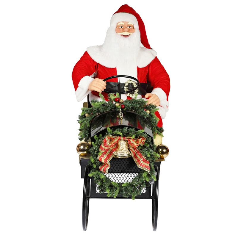 150cm Assis Sleigh Santa Claus avec ornement d'éclairage Décoration de Noël Figurine de vacances traditionnelle Collection