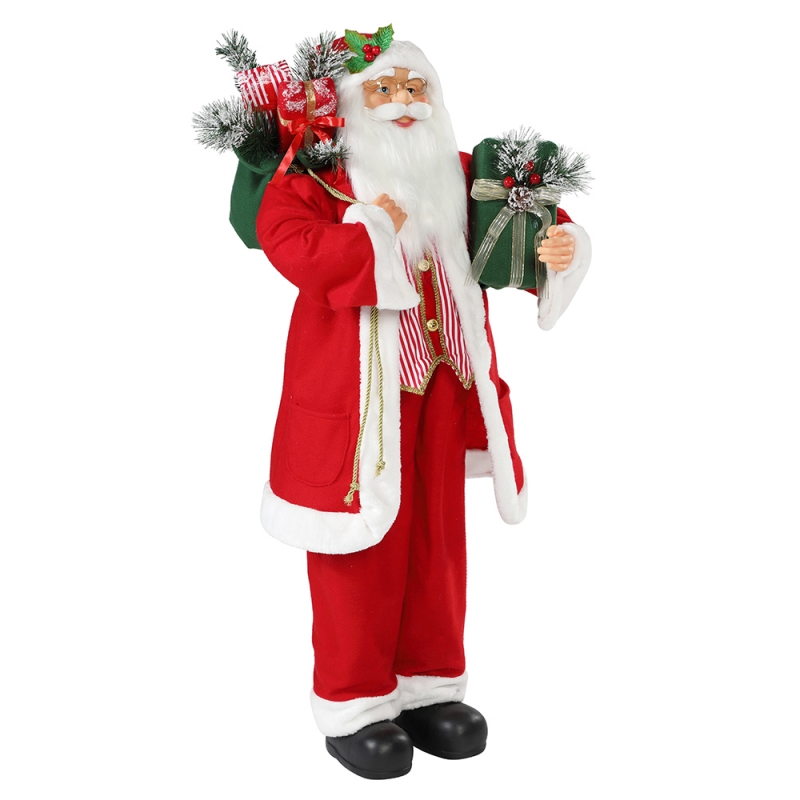 30 ~ 110cm Christmas Standing Santa Claus avec sac de cadeau Décoration Ornement Figurine Traditionnelle Figurine Collection Série de Noël