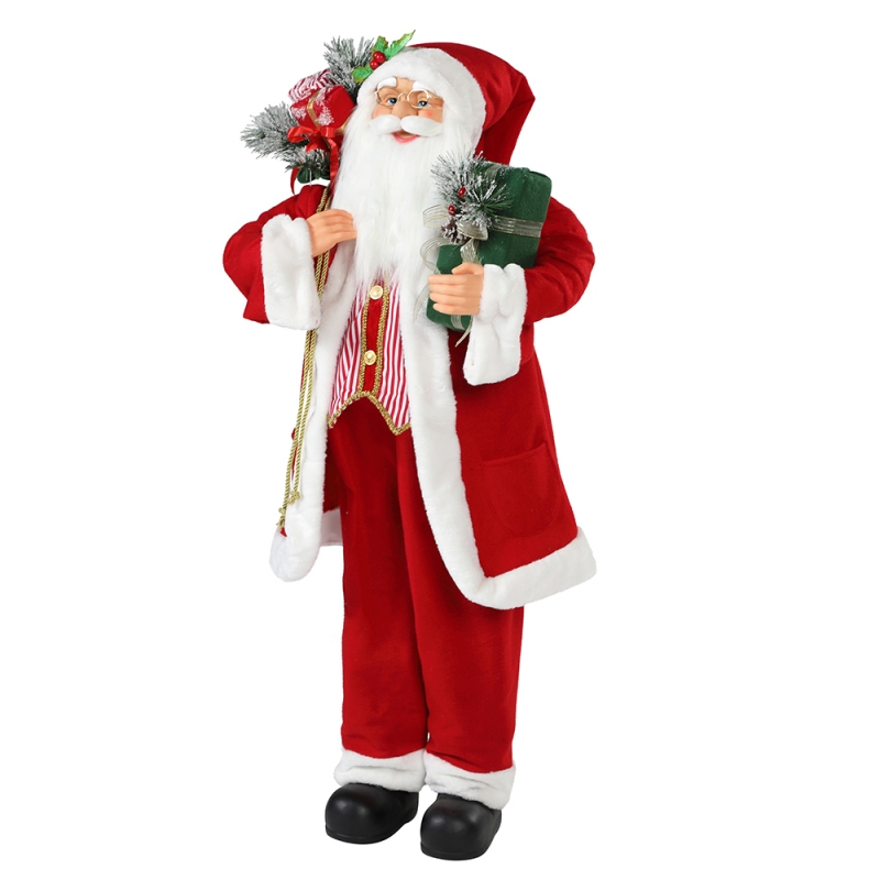 30 ~ 110cm Christmas Standing Santa Claus avec sac de cadeau Décoration Ornement Figurine Traditionnelle Figurine Collection Série de Noël