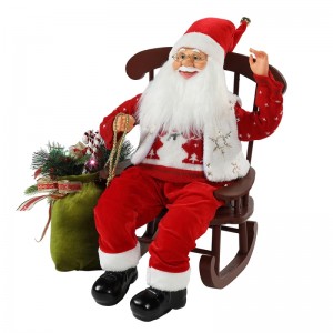 Chaise 55cm Animée Père Noël avec ornement de Noël Light Christmas Figurine Décoration de Noël Poupées de Noël Collection de vacances Maison Cadeaux