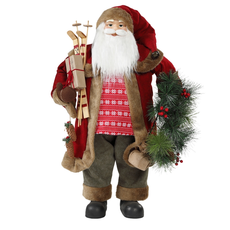 30 ~ 110cm Christmas Standing Santa Claus avec une couronne Décoration Ornement Collection Figurine traditionnelle Série de Noël