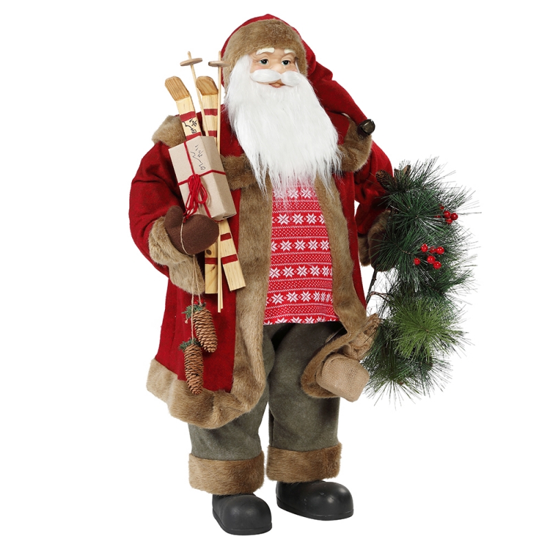 30 ~ 110cm Christmas Standing Santa Claus avec une couronne Décoration Ornement Collection Figurine traditionnelle Série de Noël