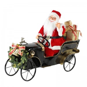 80cm Animated Noël voiture Noël Claus avec éclairage Ornement musical Décoration Figurine Figurine Collection Traditionnelle Noël