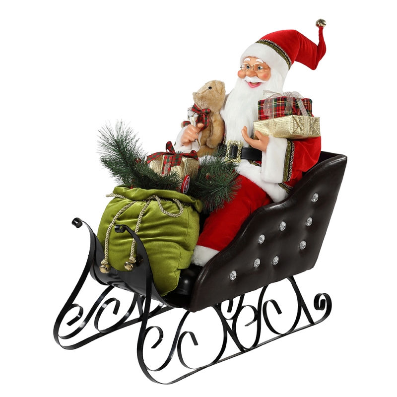 80cm Assis Sleeing Santa Claus avec ornement d'éclairage Décoration de Noël Figurine de vacances de Noël