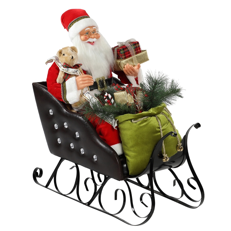 80cm Assis Sleeing Santa Claus avec ornement d'éclairage Décoration de Noël Figurine de vacances de Noël