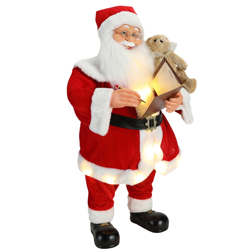 80cm Animated Noël écrit Santa Claus avec l'éclairage Ornement musical Décoration Figurine de vacances traditionnelle Collection