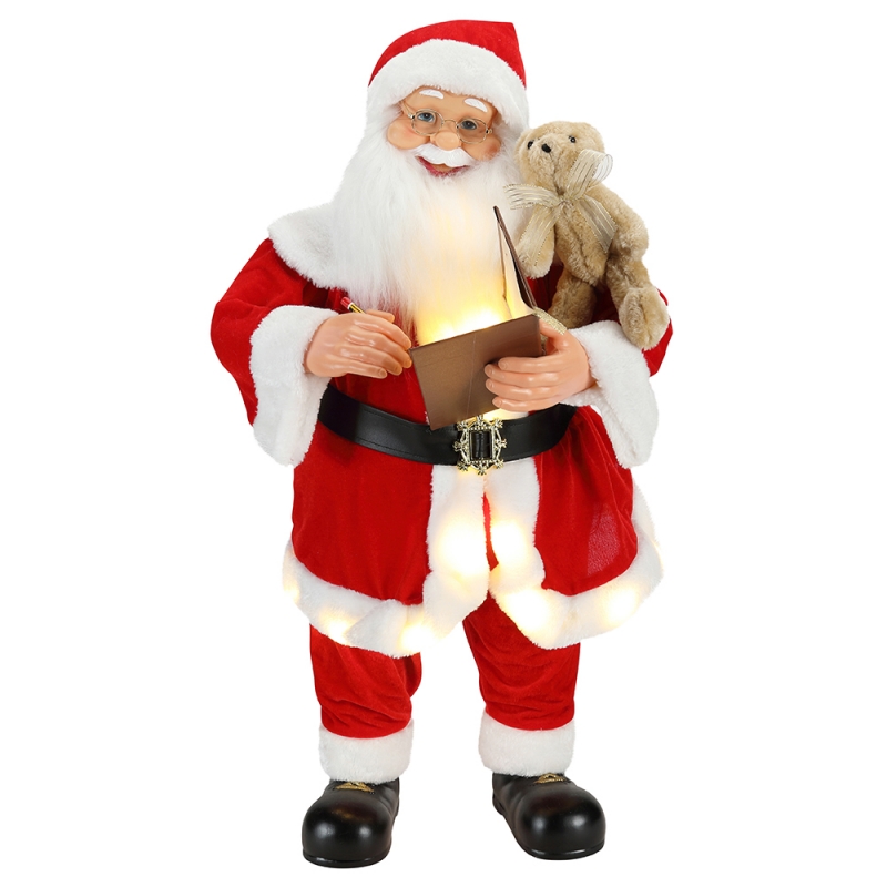 80cm Animated Noël écrit Santa Claus avec l'éclairage Ornement musical Décoration Figurine de vacances traditionnelle Collection