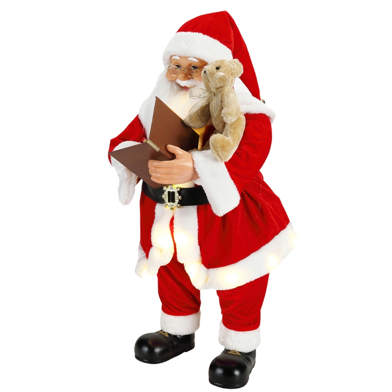 80cm Animated Noël écrit Santa Claus avec l'éclairage Ornement musical Décoration Figurine de vacances traditionnelle Collection