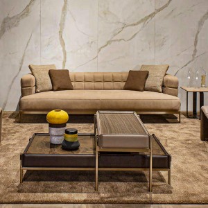 Mélange minimaliste italien Minimalist Narding Design Jambes en acier inoxydable Rectangle en boisnaturel Table de table en cuir Table basse