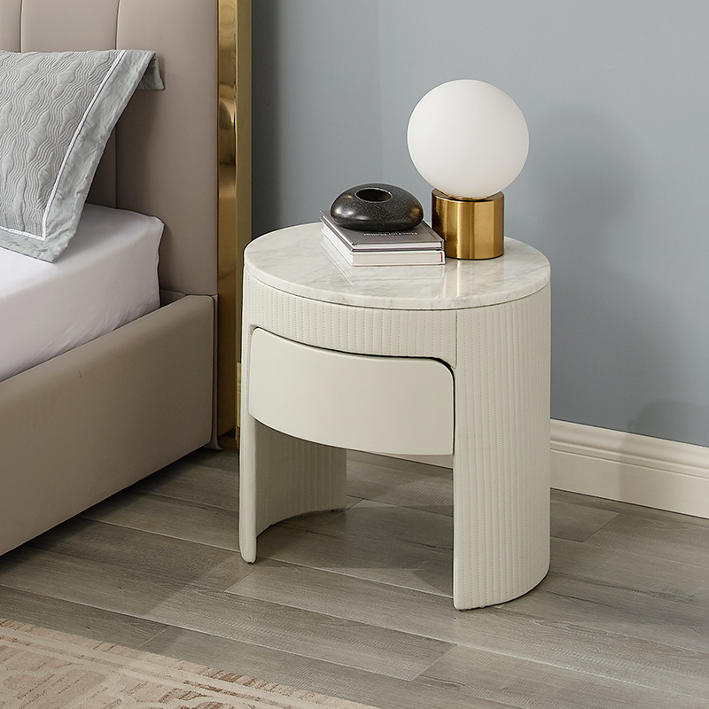 style européen en cuir blanc moderne Luxury Table de chevet en marbre rond