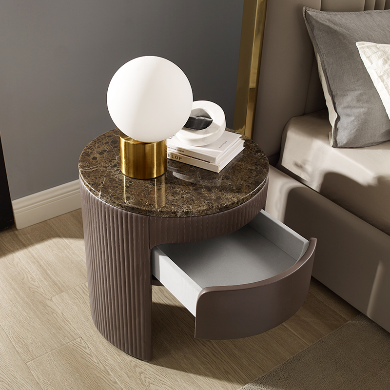 style européen en cuir blanc moderne Luxury Table de chevet en marbre rond