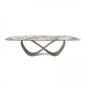 Italien haut de gamme en acier inoxydable personnalisé moderne long luxe rectangulairenoir en pierre fritté table 12 places