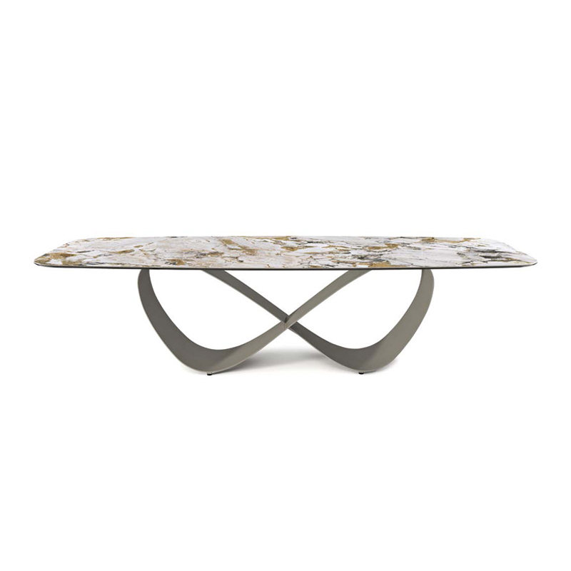 Italien haut de gamme en acier inoxydable personnalisé moderne long luxe rectangulairenoir en pierre fritté table 12 places