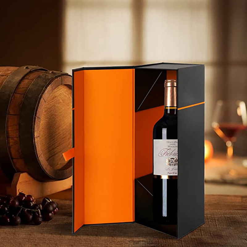 Boîtes-cadeaux à vin 12.8x3.7x3,7 pouces, coffre-cadeaux en bouteille pour l'alcool, le vin et le champagne, les coffrets cadeaux pliables de fermeture magnétique,noir brillant