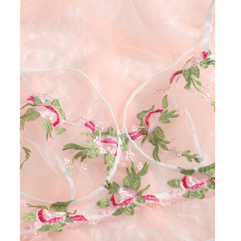 Ensemble de lingerie Garter Lingerie de broderie florale en maille
