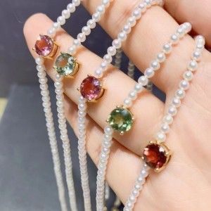 Bijoux tuochen 18k Gold Eau de perles en eau douce Collier Tourmaline