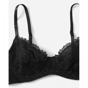 Black Frills Trim Lace Lingerie Ensemble avec un string de dentelle sexy