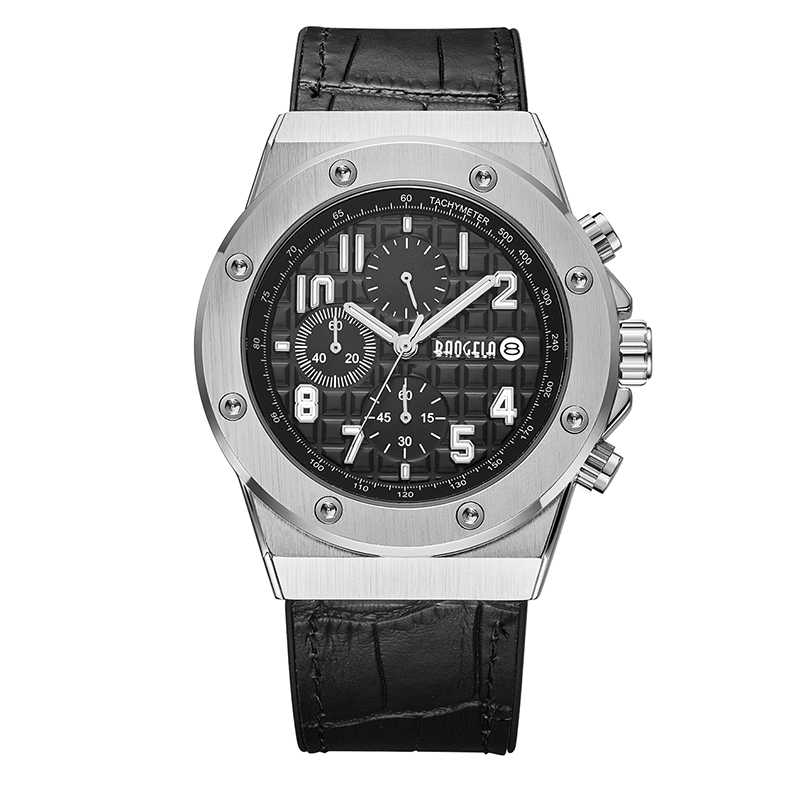 Chronographe Baogela Mens Watches Quartz 2022 Nouvelles sports imperméables Casual-Grow Watch Man Horloge en cuir 1805 Bleu