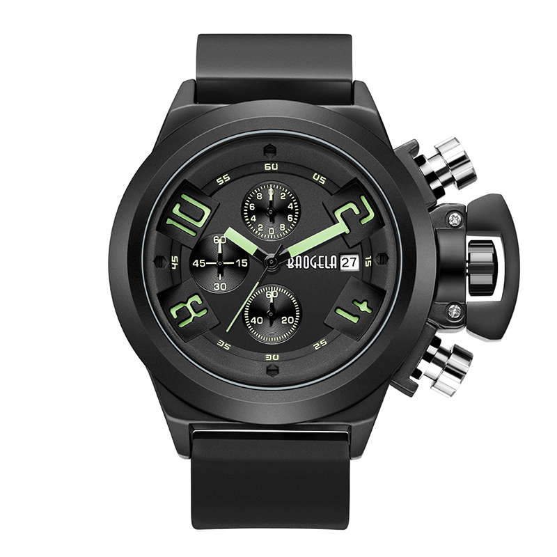 Baogela Chronograph Watch Top Brand Brand Luxury Lumine Lumin Silicone Quartz Quartz Wistres Military Sports Wristwatch For Man 1606 Green