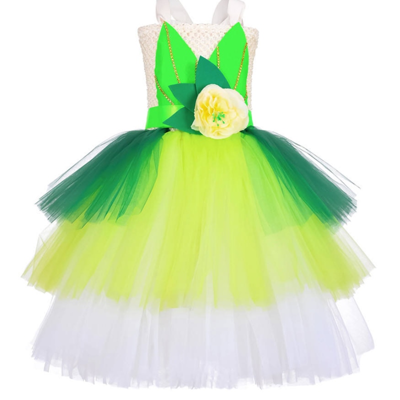 Halloween Cosplay Princess Baby Girls Party Green Flower Fairy Bell Bell Robe Elf Costume avec des ailes papillon