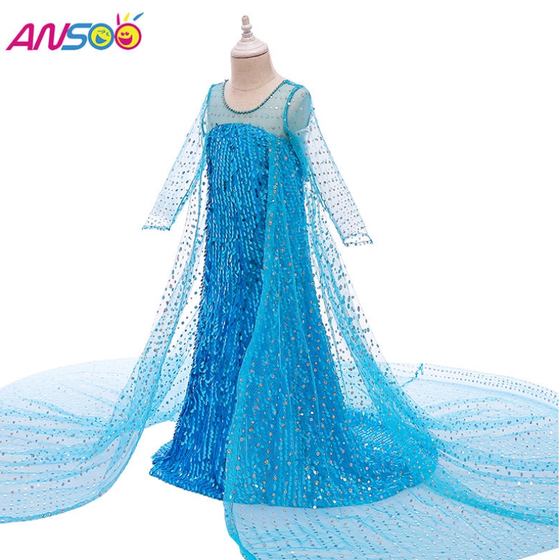 Ansoo Top Vente des vêtements Fancy Princess Dress Up Long Tail 2022 Elsa Anna Robe For Girls