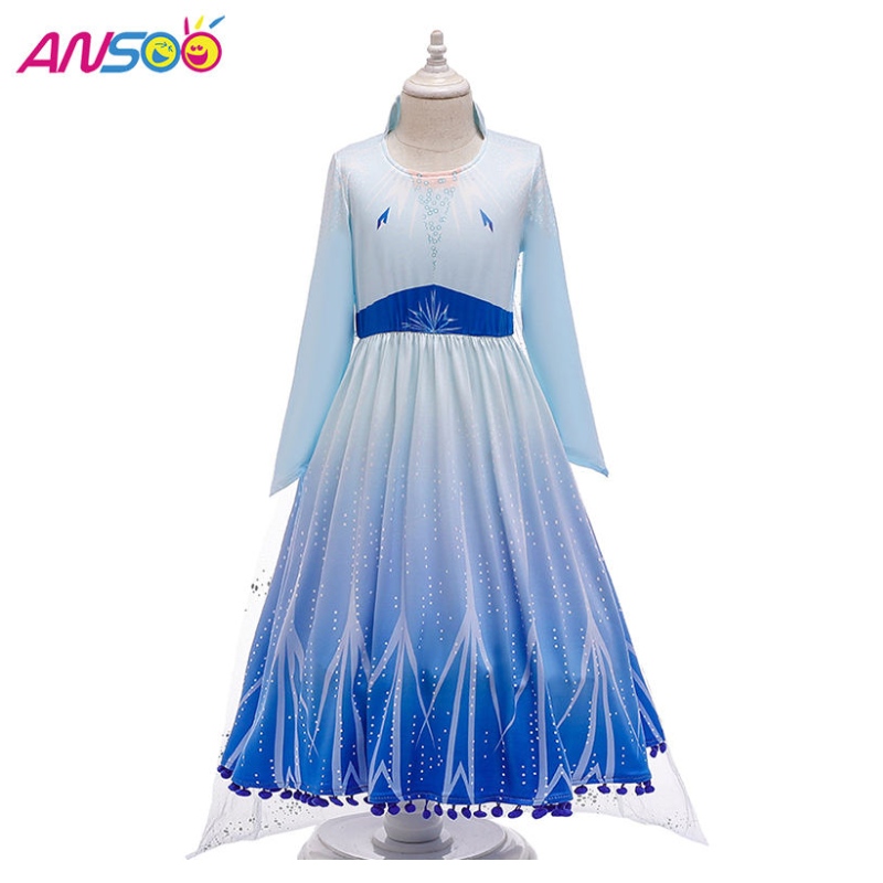 ANSOO VENTE HOT ELSA ANNA COSPlay Costume 3pcs Une robe de princesse de films pour filles pour 2-13 ans