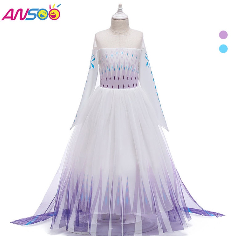 ANSOO Snow Queen 2 Cosplay Girls Hobe Summer Casual Mesh Princess Dress Party Performance Costume 4-12 ans Kids Elsa Robes