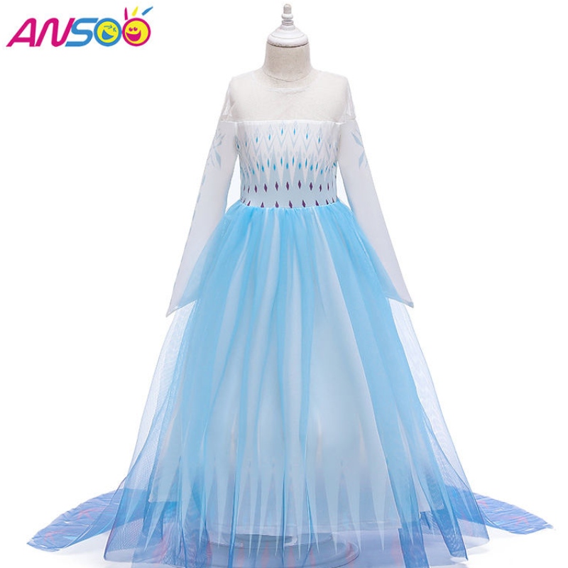 ANSOO Snow Queen 2 Cosplay Girls Hobe Summer Casual Mesh Princess Dress Party Performance Costume 4-12 ans Kids Elsa Robes