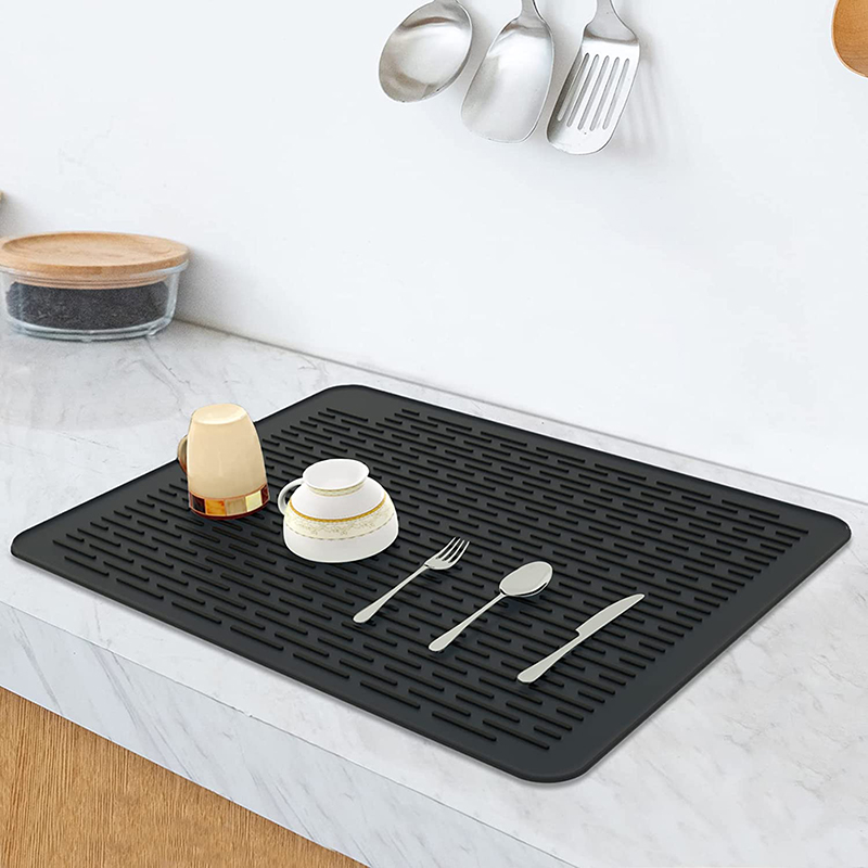 Tapis de séchage à vaisselle, grand tapis de draineur à plat pour comptoir de cuisine, tapis d'évier en silicone sans glissement