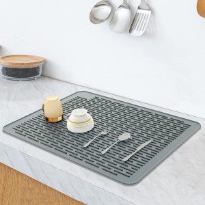 Tapis de séchage à vaisselle, grand tapis de draineur à plat pour comptoir de cuisine, tapis d\'évier en silicone sans glissement