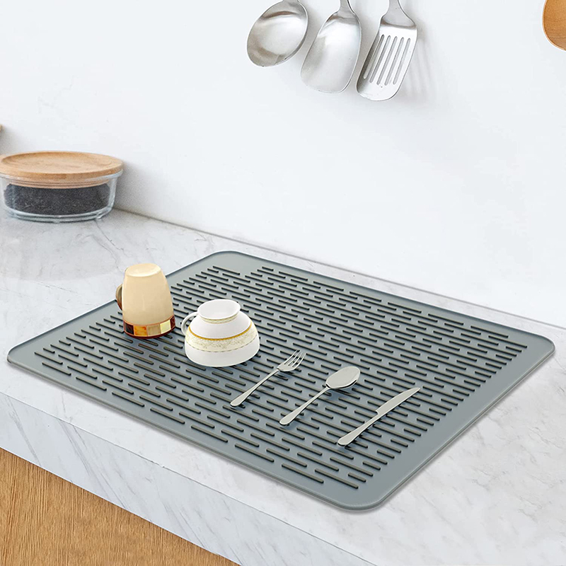 Tapis de séchage à vaisselle, grand tapis de draineur à plat pour comptoir de cuisine, tapis d'évier en silicone sans glissement